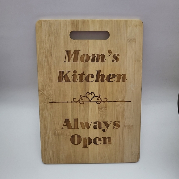 NEW Bamboo Cutting Board Laser Engraved With Mom Saying Approx. 9 1/2" X 13 1/2" - Picture 1 of 1
